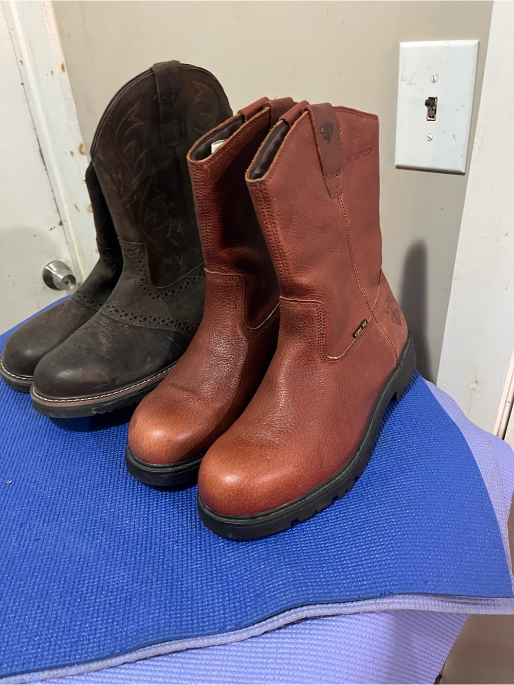 Men's Waterproof Work Boots - Brown Pull-On Safety Boots